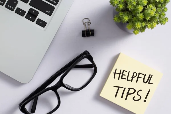 Helpful Tips Concept On Top View Office Desktop