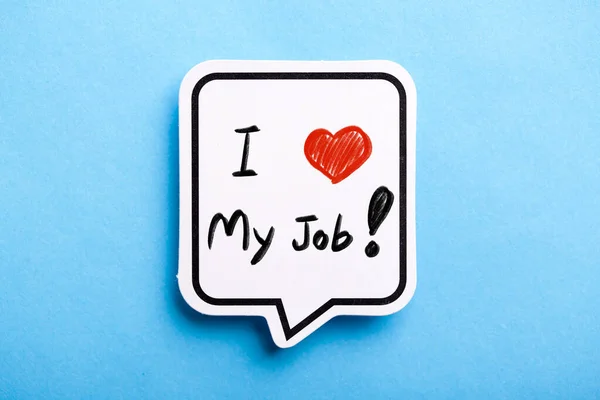 I Love My Job concept speech bubble isolated on blue background.