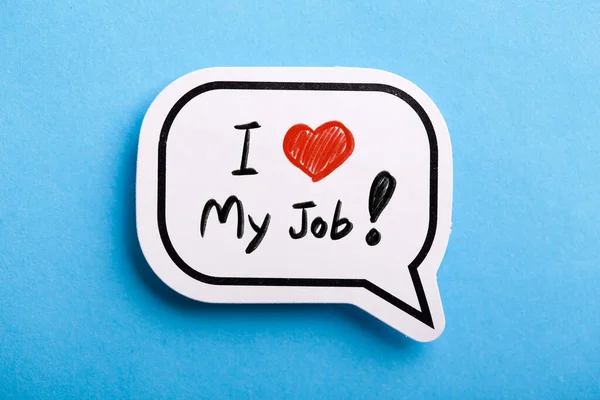 Love Job Concept Toespraak Zeepbel Geïsoleerd Blauwe Achtergrond — Stockfoto