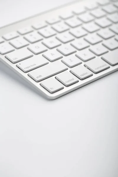 Closeup Shot White Keyboard White Background — Stock Photo, Image