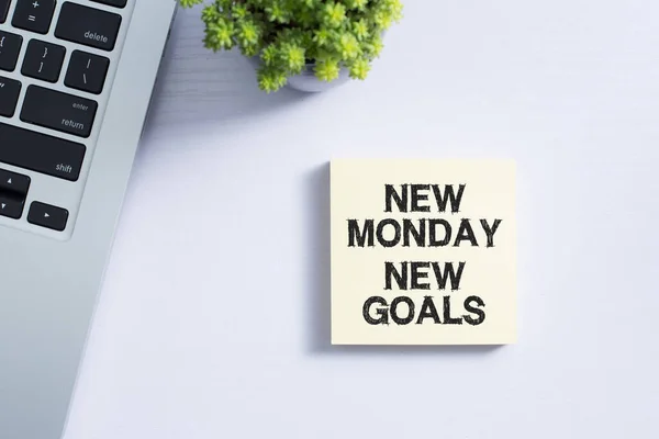 New Monday New Goals Concept Office Desktop Top View Office — Zdjęcie stockowe