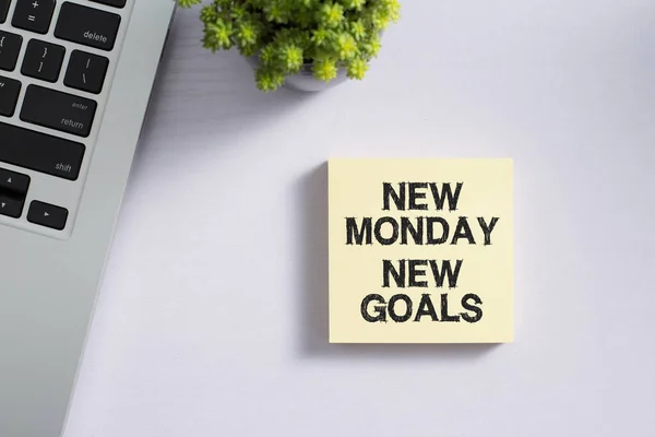 New Monday New Goals Concept Office Desktop Top View Office — Zdjęcie stockowe