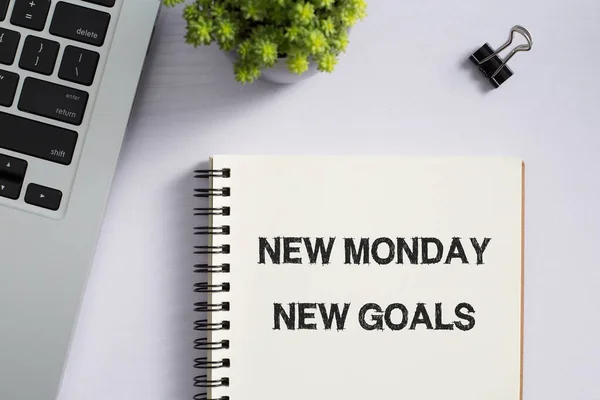 New Monday New Goals Concept Office Desktop Top View Office — Zdjęcie stockowe