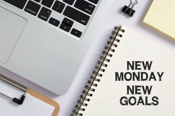 New Monday New Goals Concept Office Desktop Top View Office — Zdjęcie stockowe