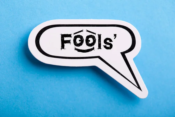 Happy April Fools Day Speech Bubble Isolated Blue Background — Stock Photo, Image