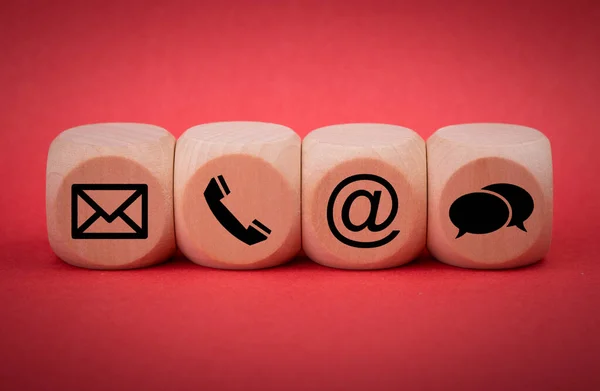 Contact Methods Close Phone Email Chat Post Icons Wooden Block Stock Image