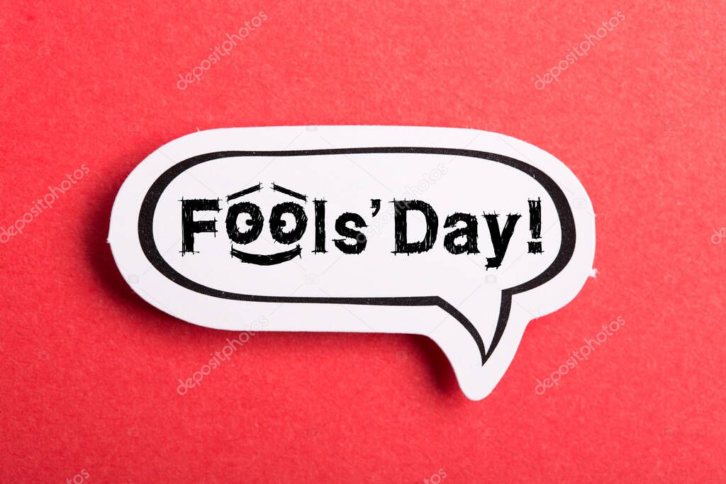 April Fools' Day Speech Bubble isolated on red background.