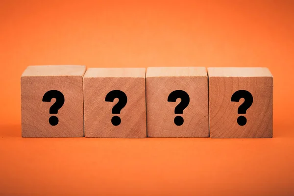 Four Wooden Blocks Black Question Marks — Stock Photo, Image