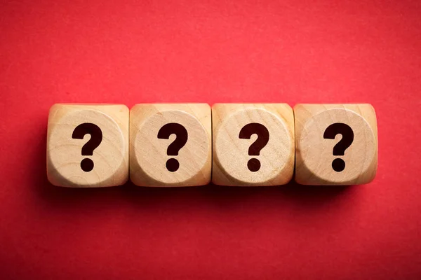 Four Wooden Blocks Black Question Marks — Stock Photo, Image