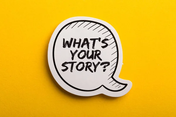 What Your Story Speech Bubble Isolated Yellow Background — Stock Photo, Image