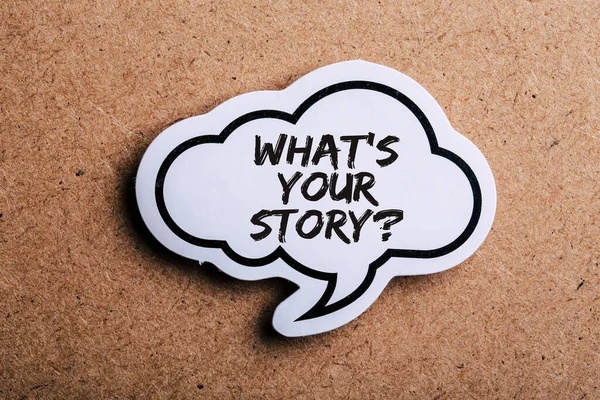 What Your Story Speech Bubble Isolated Brown Paper Background Shadow — Stock Photo, Image