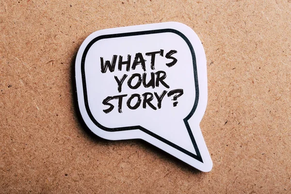 What Your Story Speech Bubble Isolated Brown Paper Background Shadow — Stock Photo, Image