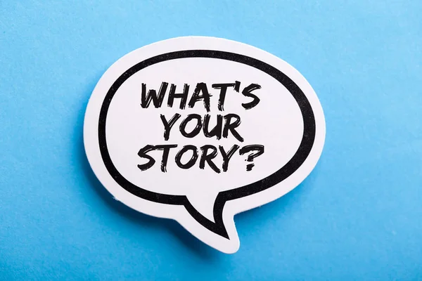 What Your Story Speech Bubble Isolated Blue Background — Stock Photo, Image