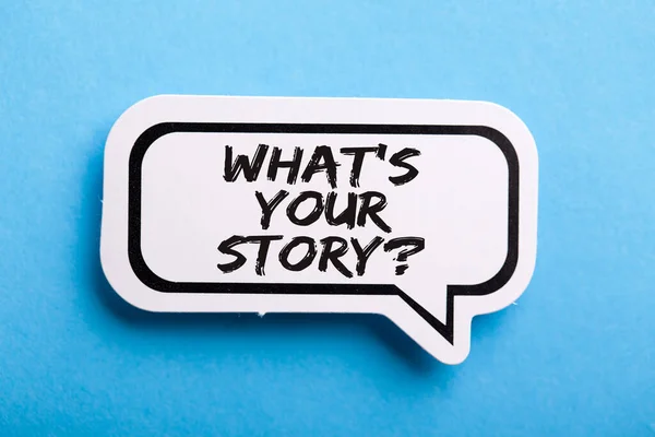 What Your Story Speech Bubble Isolated Blue Background — Stock Photo, Image