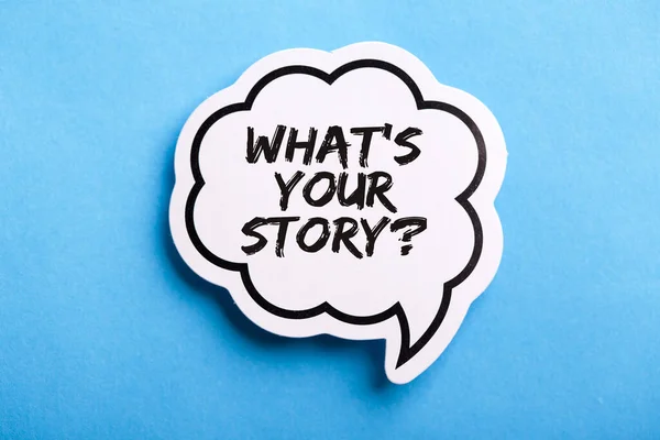 What Your Story Speech Bubble Isolated Blue Background — Stock Photo, Image