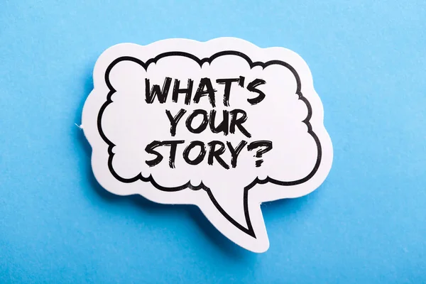 What Your Story Speech Bubble Isolated Blue Background — Stock Photo, Image