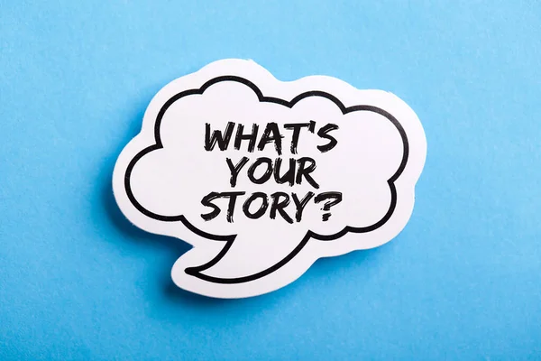 What Your Story Speech Bubble Isolated Blue Background — Stock Photo, Image