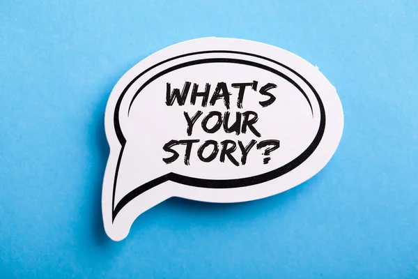 What Your Story Speech Bubble Isolated Blue Background — Stock Photo, Image