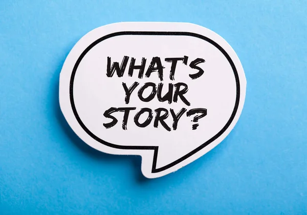 What Your Story Speech Bubble Isolated Blue Background — Stock Photo, Image