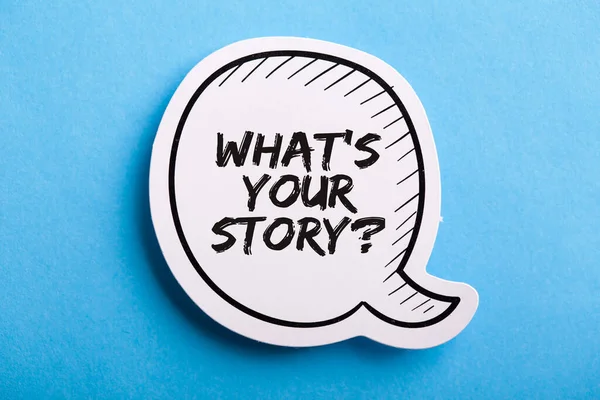 What Your Story Speech Bubble Isolated Blue Background — Stock Photo, Image