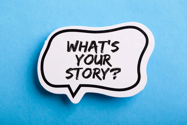 What Your Story Speech Bubble Isolated Blue Background — Stock Photo, Image