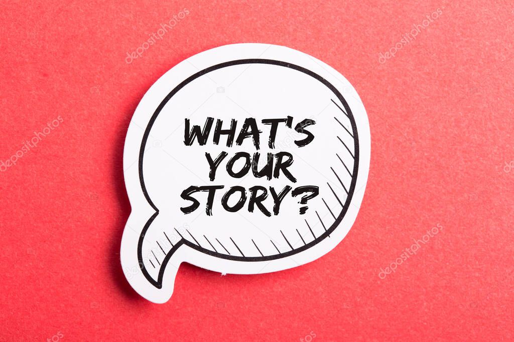 What Is Your Story speech bubble isolated on the red background.