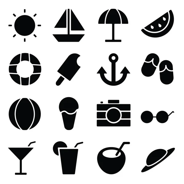 Sommer Ikone Glyphen Design Set Illustration Entworfen Für Web Und — Stockvektor