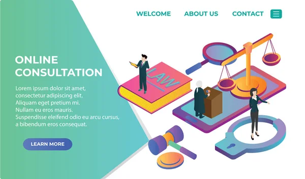 Online Law Izometric Landing Page Ilustration — Vector de stoc