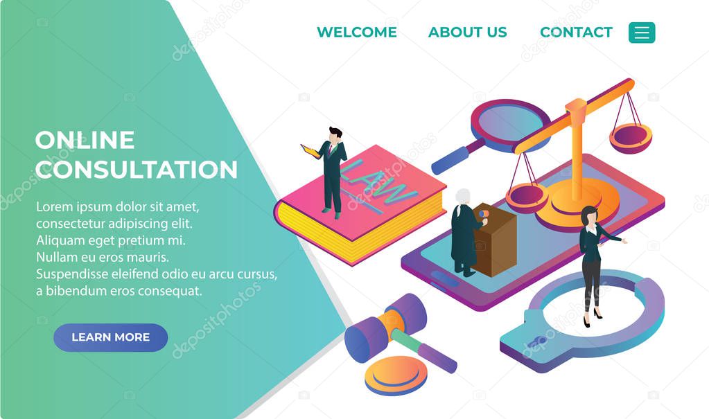 online law isometric landing page illustration