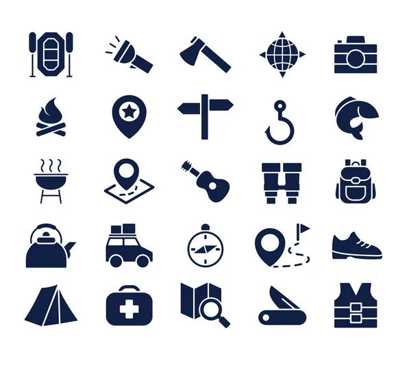 Adventure Glyph Icon Set Designed Web App — Stock Vector