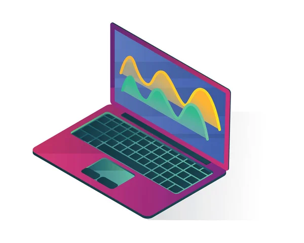 Laptop Isometrische Symbole Konzept Geschäftsprojekt Isolierte Vektorillustration — Stockvektor