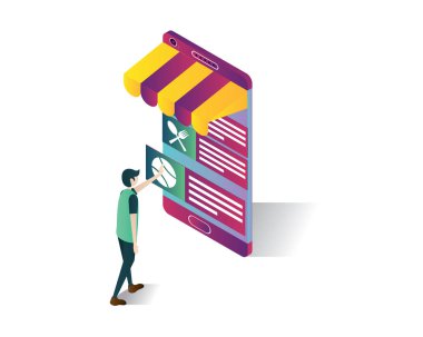 alışveriş online illüstrasyon izole online alışveriş izometrik simgeler kavramı, online illüstrasyon vektör, alışveriş