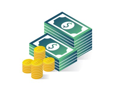 para izometrik simgeler kavramı, para izometrik çizim vektör, para illüstrasyon vektör