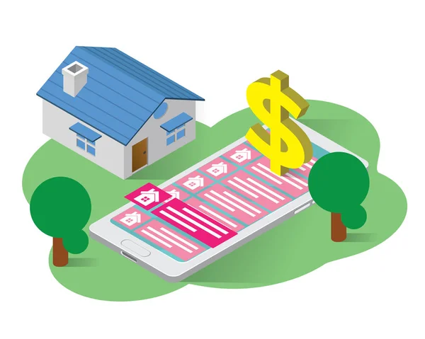 Internet izometrik simgeler kavramı, gayrimenkul illüstrasyon vektör, evde fiyat izometrik vektör çizim ev fiyat listesi