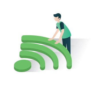 kablosuz wifi bağlantısı izometrik simgeler kavramı, wifi illüstrasyon vektör, wifi bağlantı izometrik vektör çizim