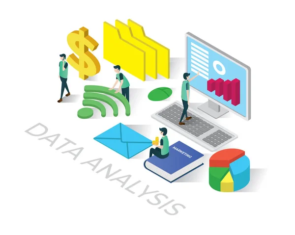 Analyse Données Isométrique Icônes Concept Business Illustration Vectoriel Analyse Données — Image vectorielle