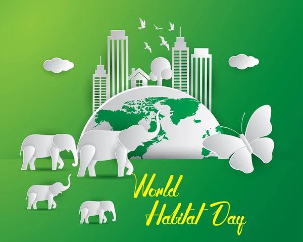 Dünya yaşam alanı gün illüstrasyon dünya habitat gün illüstrasyon vektör dünya habitat gün kağıt sanat illüstrasyon vektör