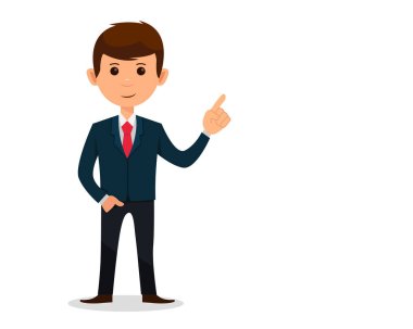 İşadamı düz simge illüstrasyon vektörünü işaret ediyor, iş adamı fikre düz ikon illüstrasyon vektörü verdi