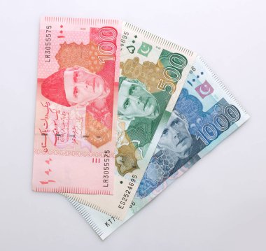 Beyaz arka planda Pakistan para birimi notu 
