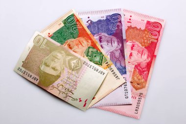 Beyaz arka planda Pakistan para birimi notu 