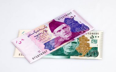 Beyaz arka planda Pakistan para birimi notu 