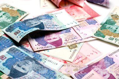 Beyaz arka planda Pakistan para birimi notu 