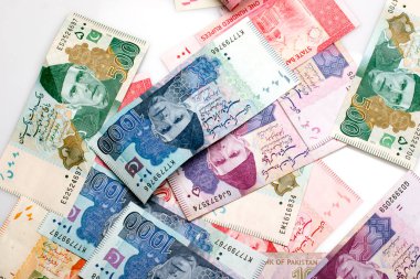 Beyaz arka planda Pakistan para birimi notu 