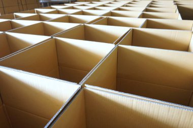 Karton Kutularda fabrika sevkiyat için hazır yığını