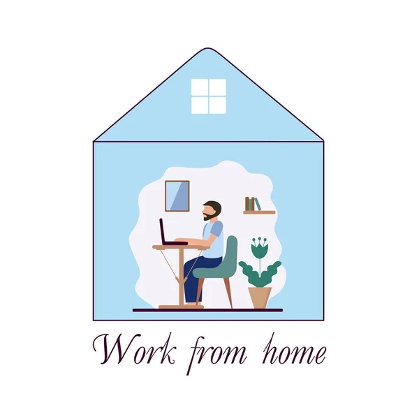 Man Beard Sitting Home Home Clothes Working Laptop Stylized Vector Royalty Free Stock Illustrations