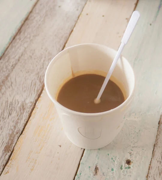 Coffee White Paper Cup Wooden Table — Stock Photo, Image