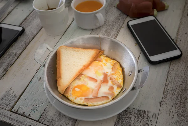 Jedzenie Śniadania Stylu Tajskim Pan Smażone Jajka Polewy Łatwe Żywności — Zdjęcie stockowe