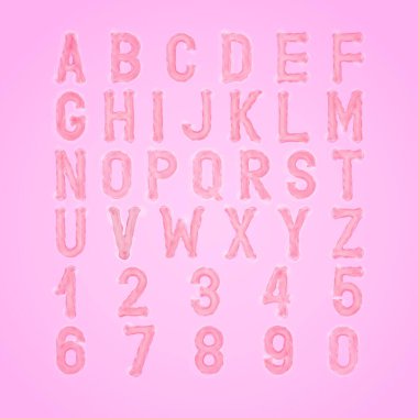 Pembe bayram alfabesi. Tebrik kartları, davetiyeler, posterler için harf ve numara seti