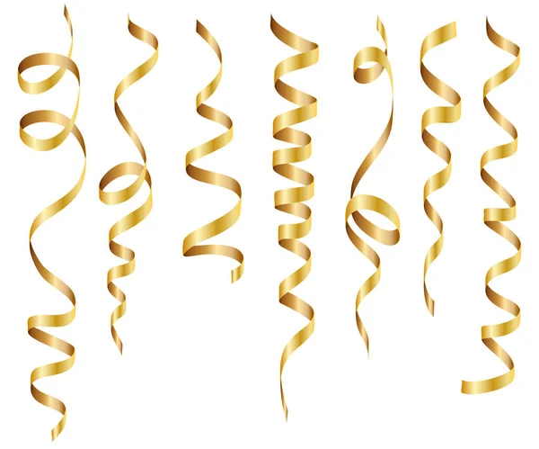 Zlaté Lesklé Svahy Kroucenými Stuhami Dekorace Pro Karneval Party Sváteční — Stockový vektor