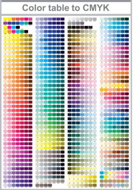 Renkli Pantone 'dan CMYK' ye. Renkli test sayfası. Yazdırma için resimleme CMYK renkleri. Vektör renk paleti